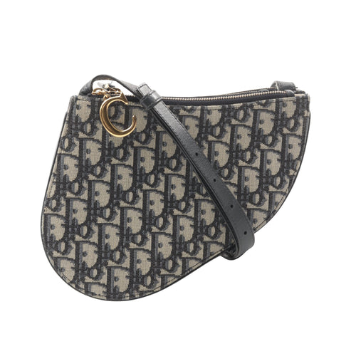 Dior SADDLE Saddle Oblique Shoulder bag Canvas Leather Light gray Navy