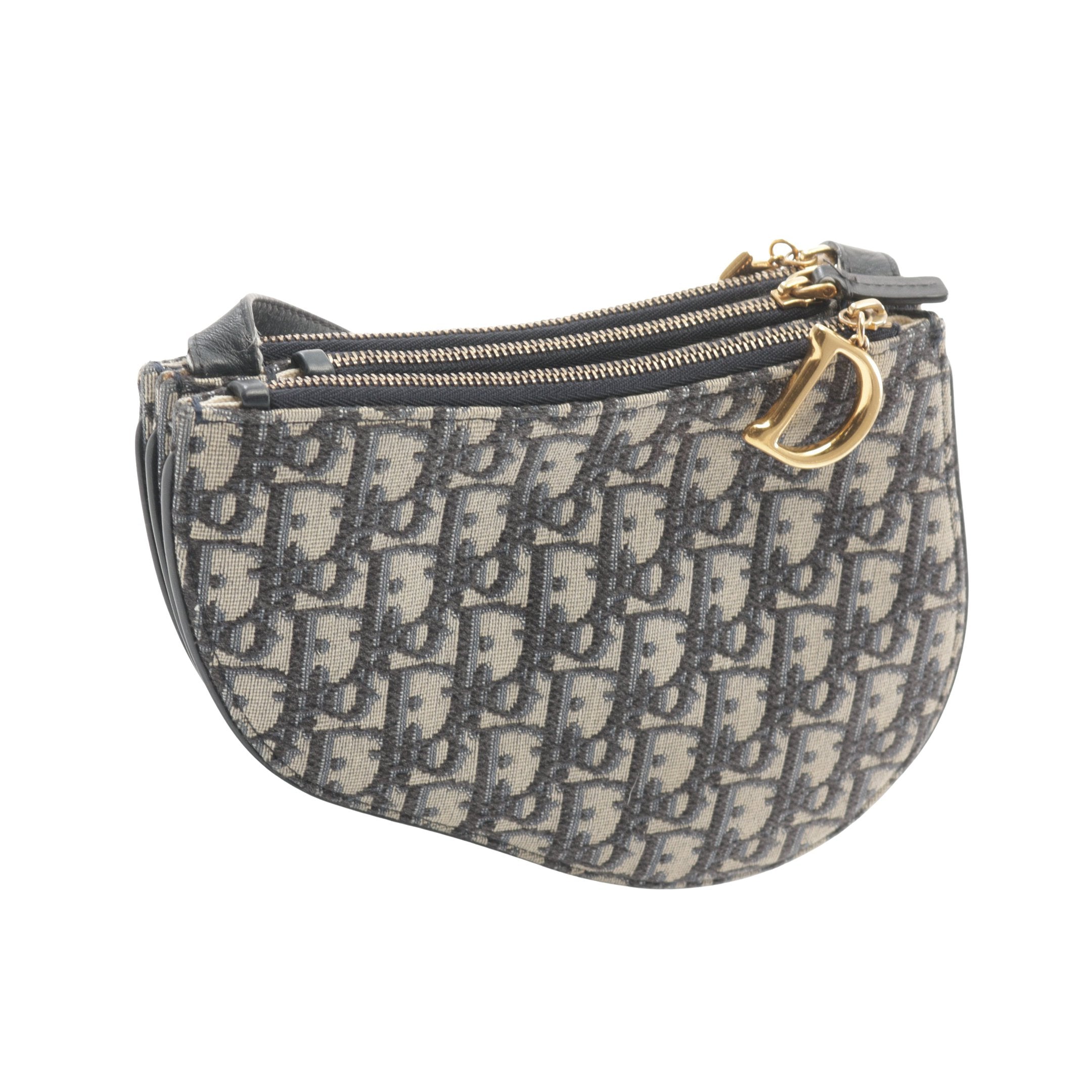 Dior SADDLE Saddle Oblique Shoulder bag Canvas Leather Light gray Navy