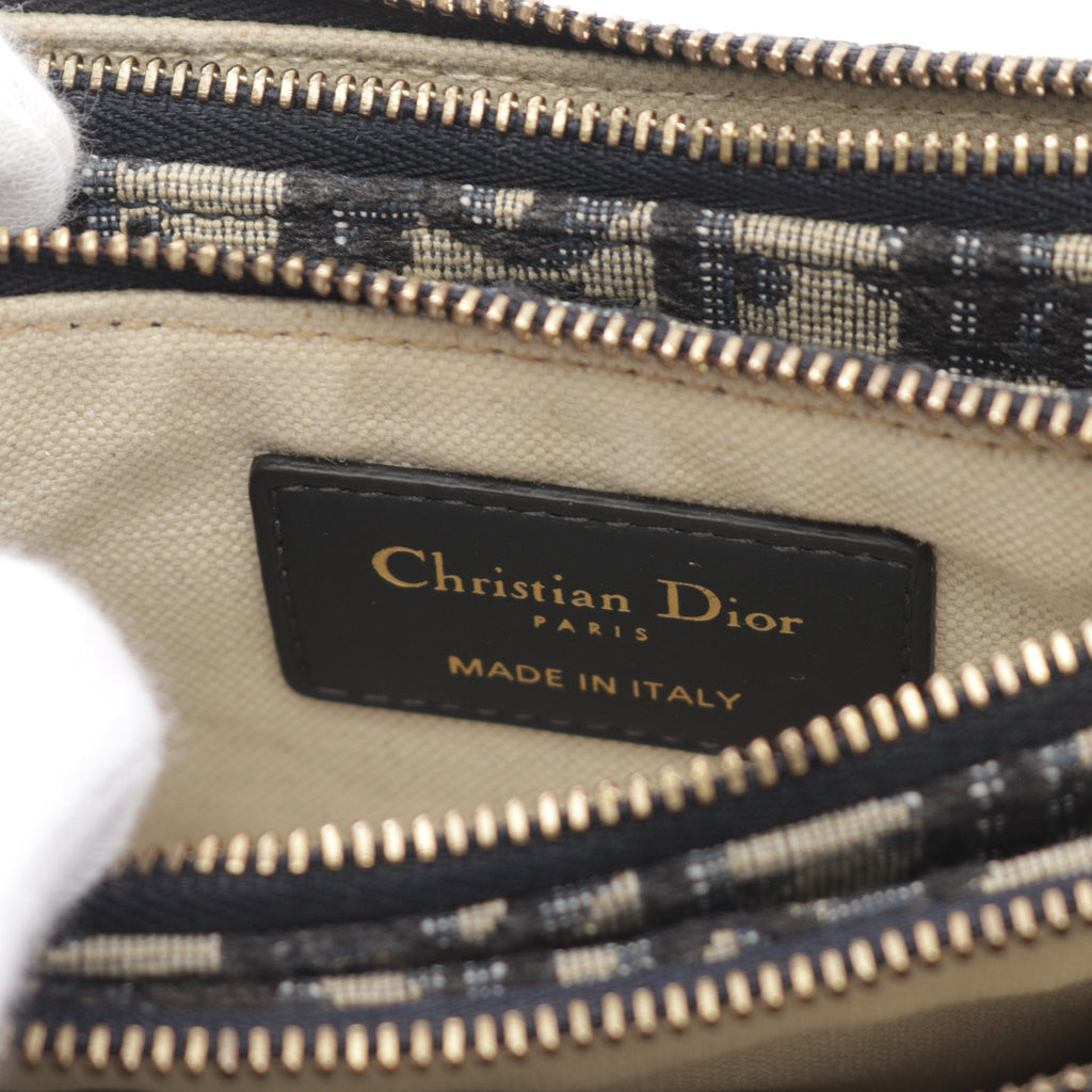 Dior SADDLE Saddle Oblique Shoulder bag Canvas Leather Light gray Navy