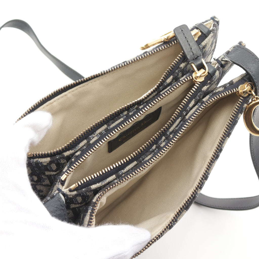 Dior SADDLE Saddle Oblique Shoulder bag Canvas Leather Light gray Navy