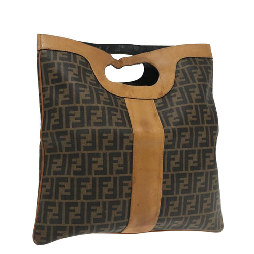 FENDI Zucca Canvas Hand Bag Brown Black95414
