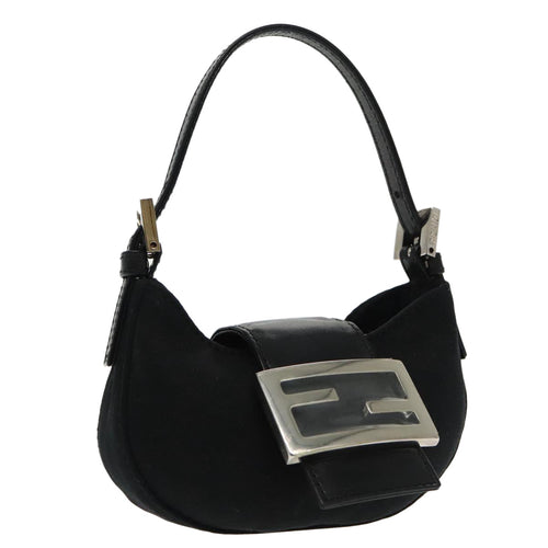 FENDI Mini Croissant Hand Bag Nylon Black Silver95417