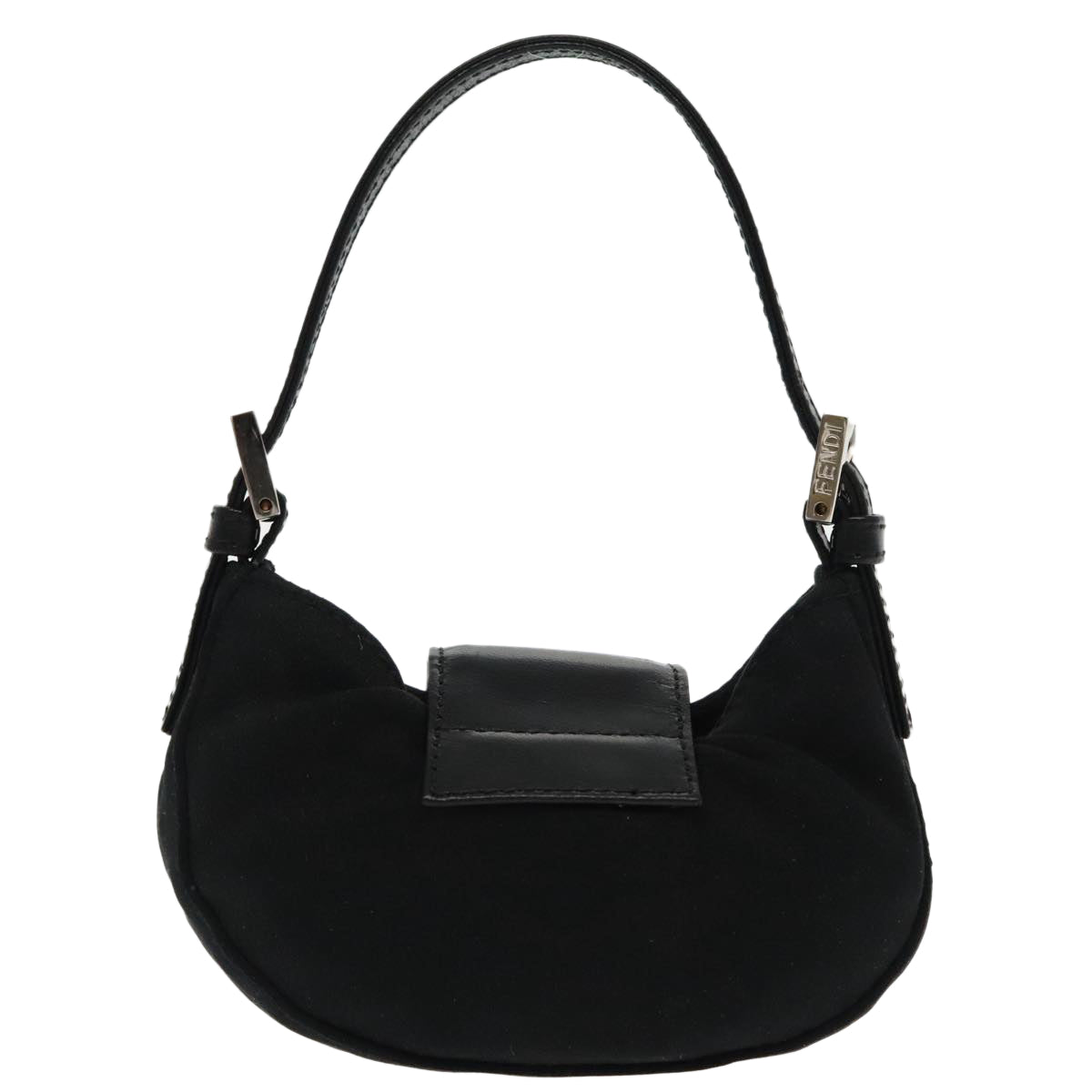 FENDI Mini Croissant Hand Bag Nylon Black Silver95417