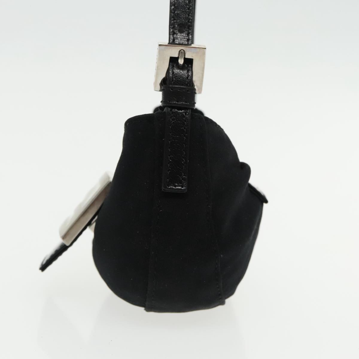 FENDI Mini Croissant Hand Bag Nylon Black Silver95417