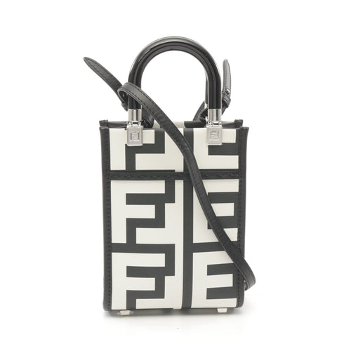 FENDI Sunshine Shopper Mini Handbag Leather Black White 2WAY