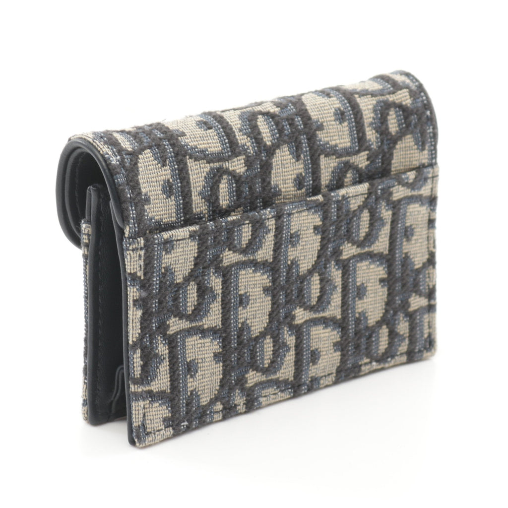 Dior SADDLE Lotus wallet Card case Canvas Leather Beige Navy