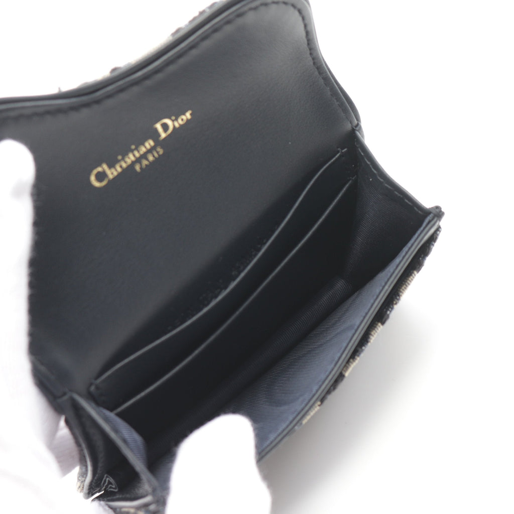 Dior SADDLE Lotus wallet Card case Canvas Leather Beige Navy