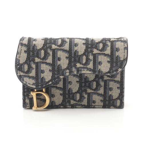 Dior SADDLE Lotus wallet Card case Canvas Leather Beige Navy