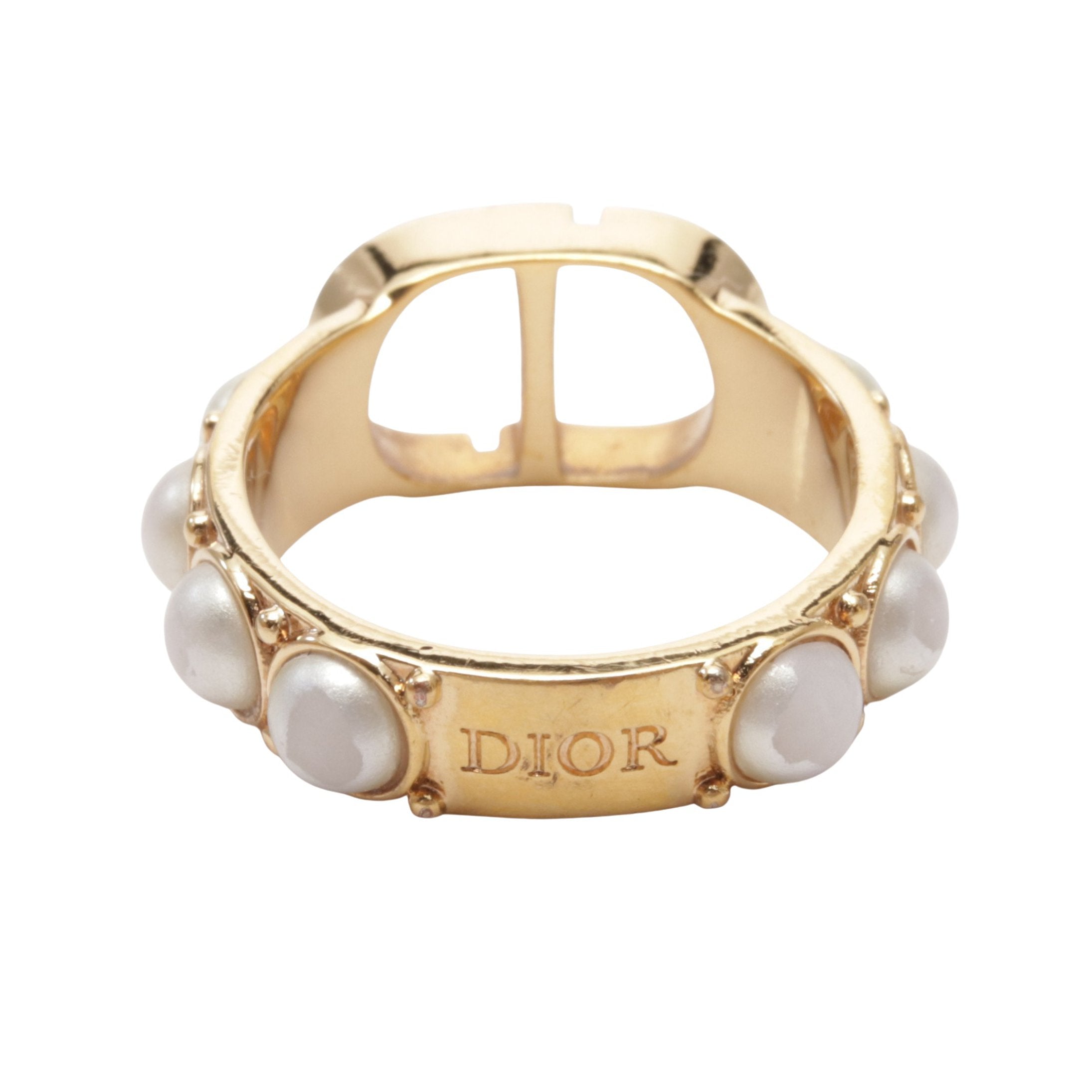 Dior CD logo Ring Ring GP Fake pearl Gold White