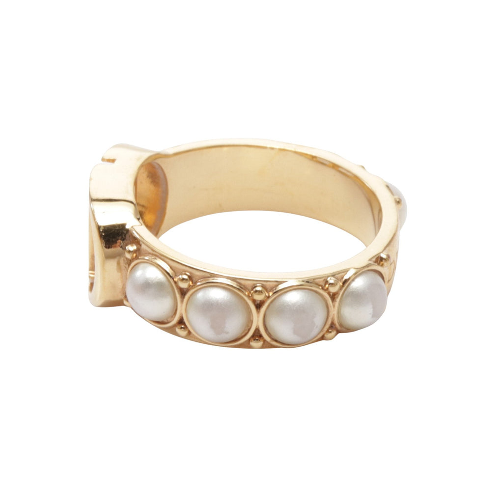 Dior CD logo Ring Ring GP Fake pearl Gold White