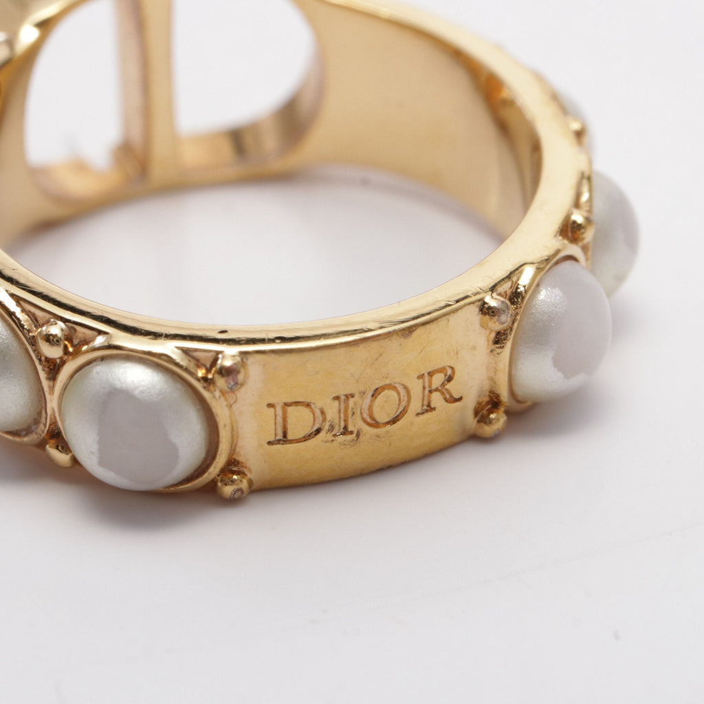 Dior CD logo Ring Ring GP Fake pearl Gold White