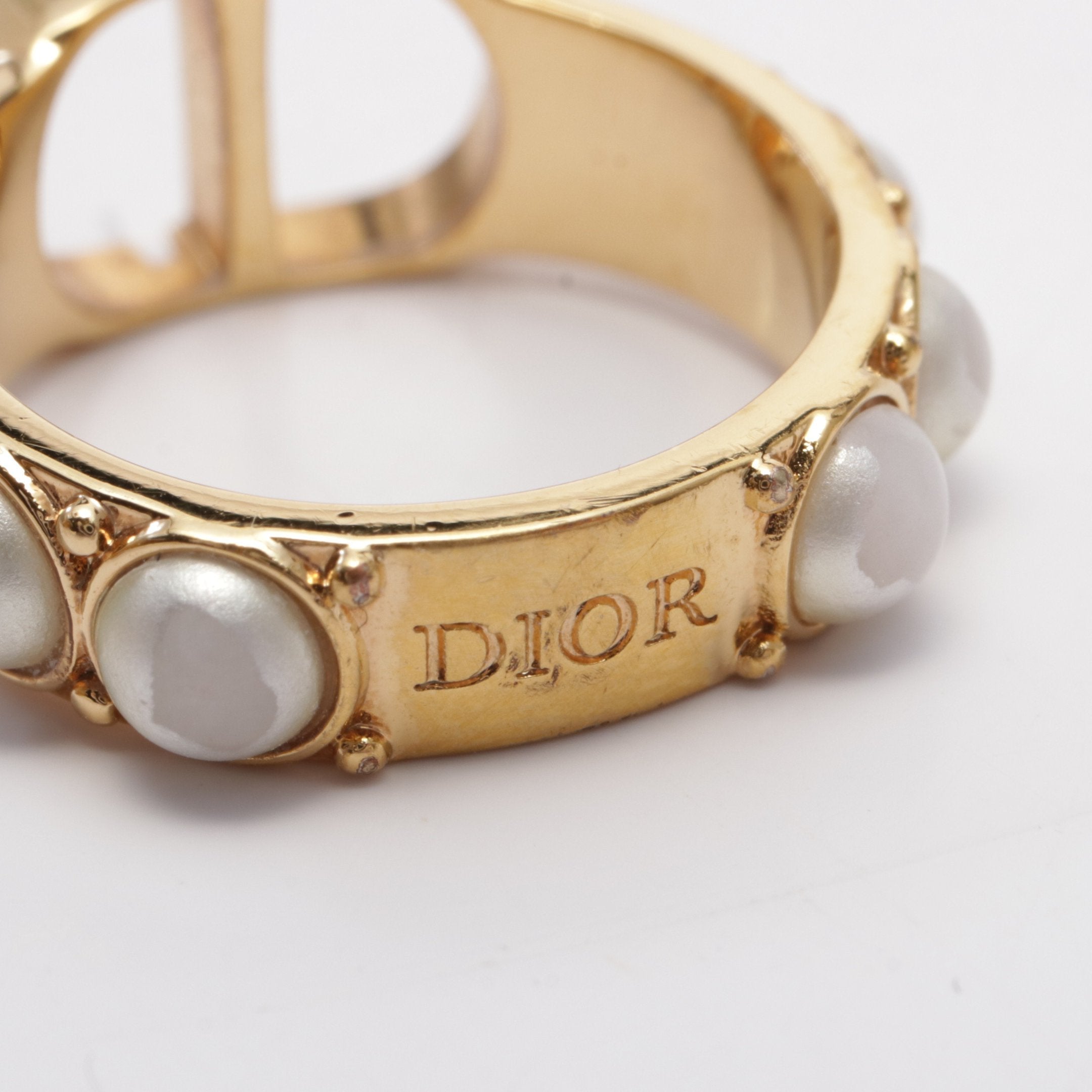Dior CD logo Ring Ring GP Fake pearl Gold White