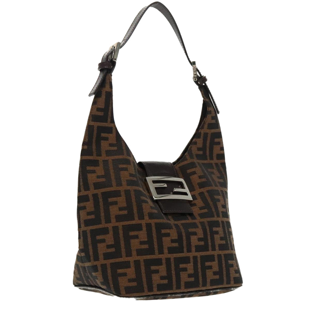 FENDI Zucca Canvas Mamma Baguette Shoulder Bag Brown Black Silver95448