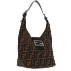 FENDI Zucca Canvas Mamma Baguette Shoulder Bag Brown Black Silver95448