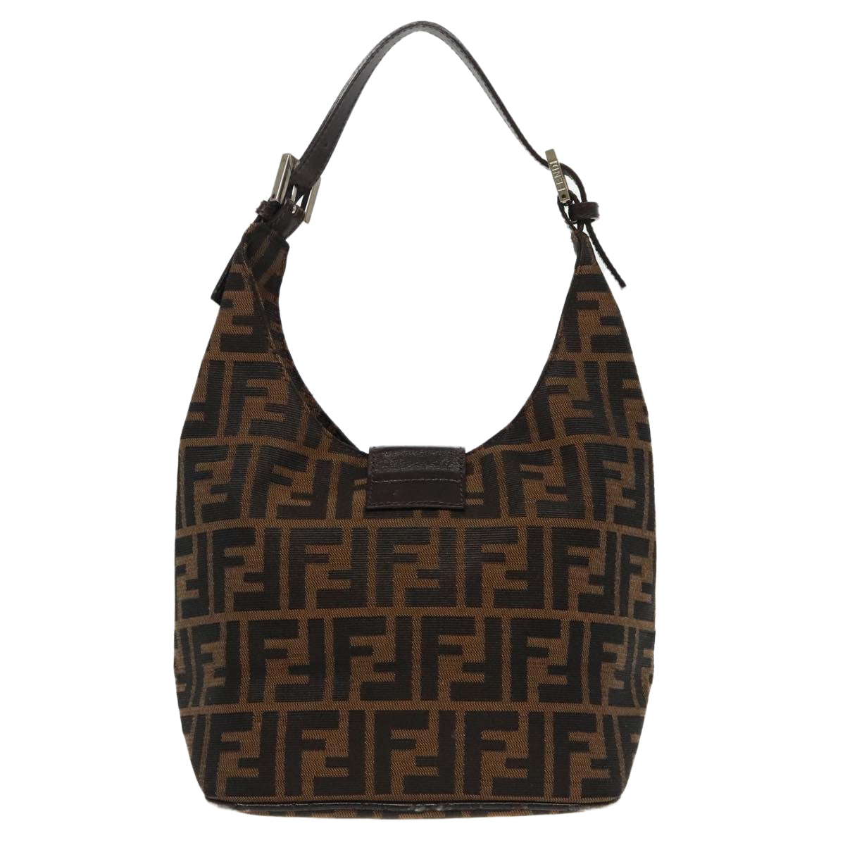 FENDI Zucca Canvas Mamma Baguette Shoulder Bag Brown Black Silver95448