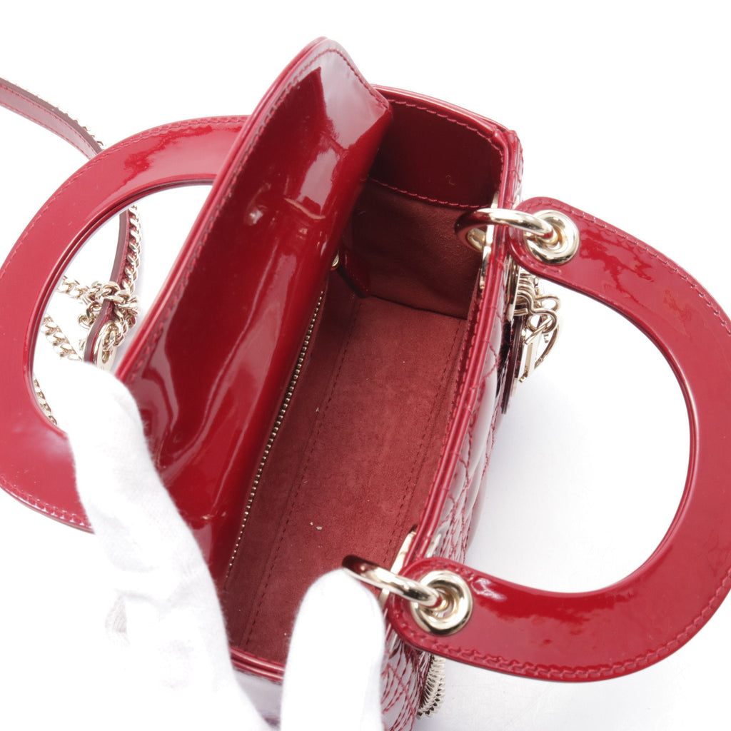Dior Lady dior Mini Canage Handbag Patent leather Red 2WAY