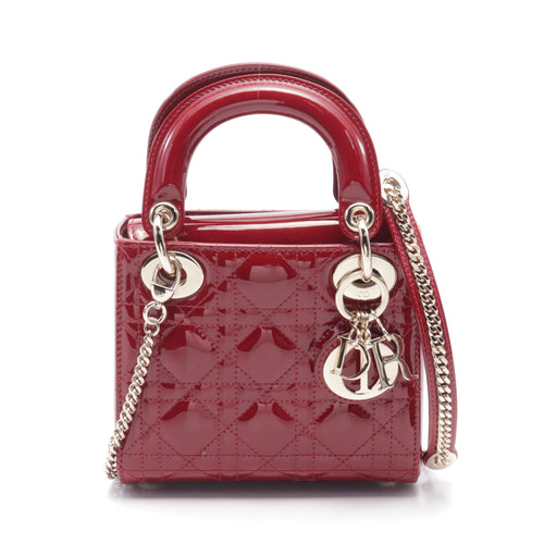 Dior Lady dior Mini Canage Handbag Patent leather Red 2WAY