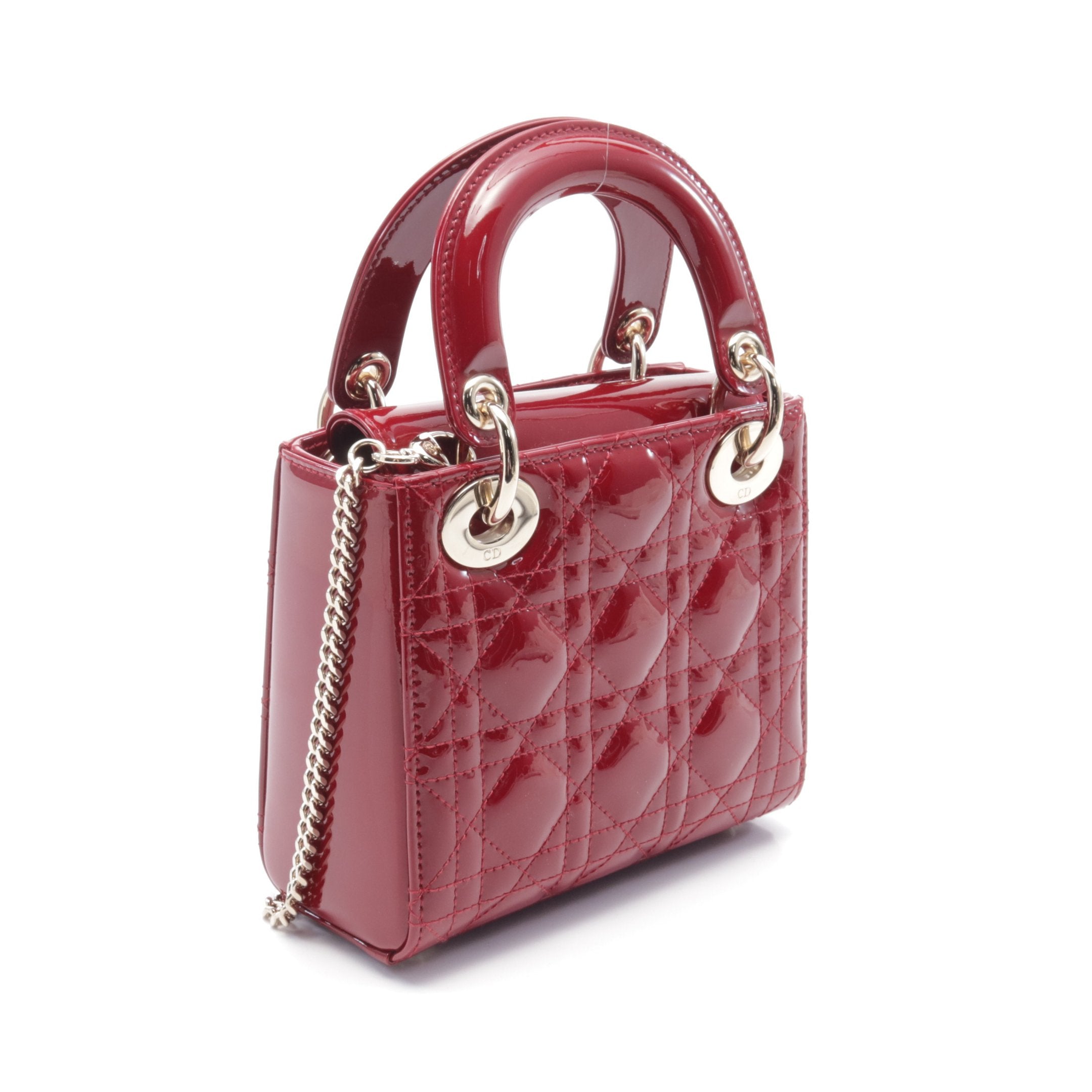 Dior Lady dior Mini Canage Handbag Patent leather Red 2WAY