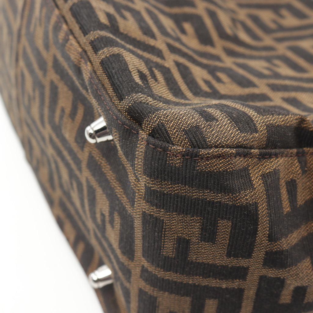 FENDI Zucca Handbag Tote bag Canvas Leather Brown Dark brown