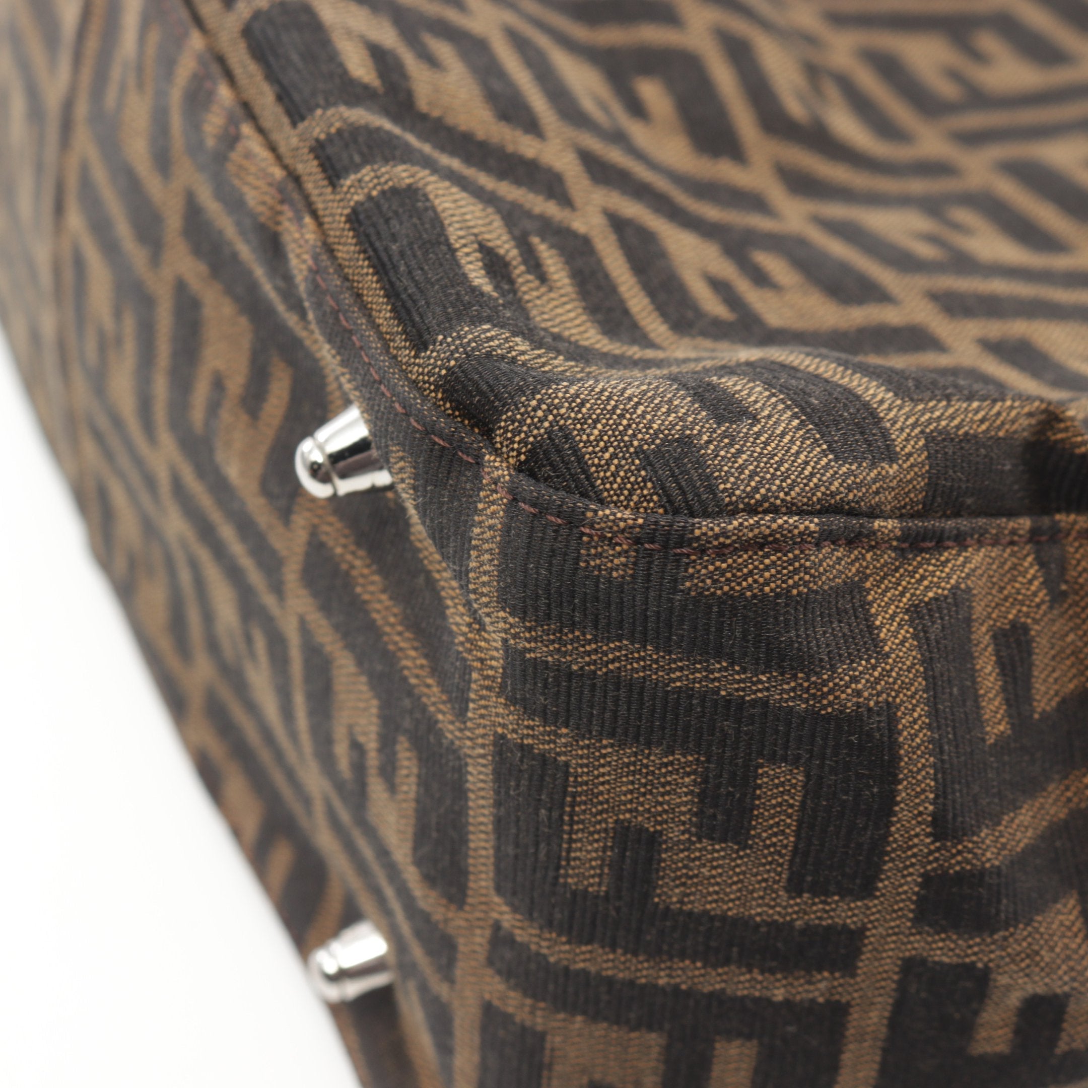 FENDI Zucca Handbag Tote bag Canvas Leather Brown Dark brown