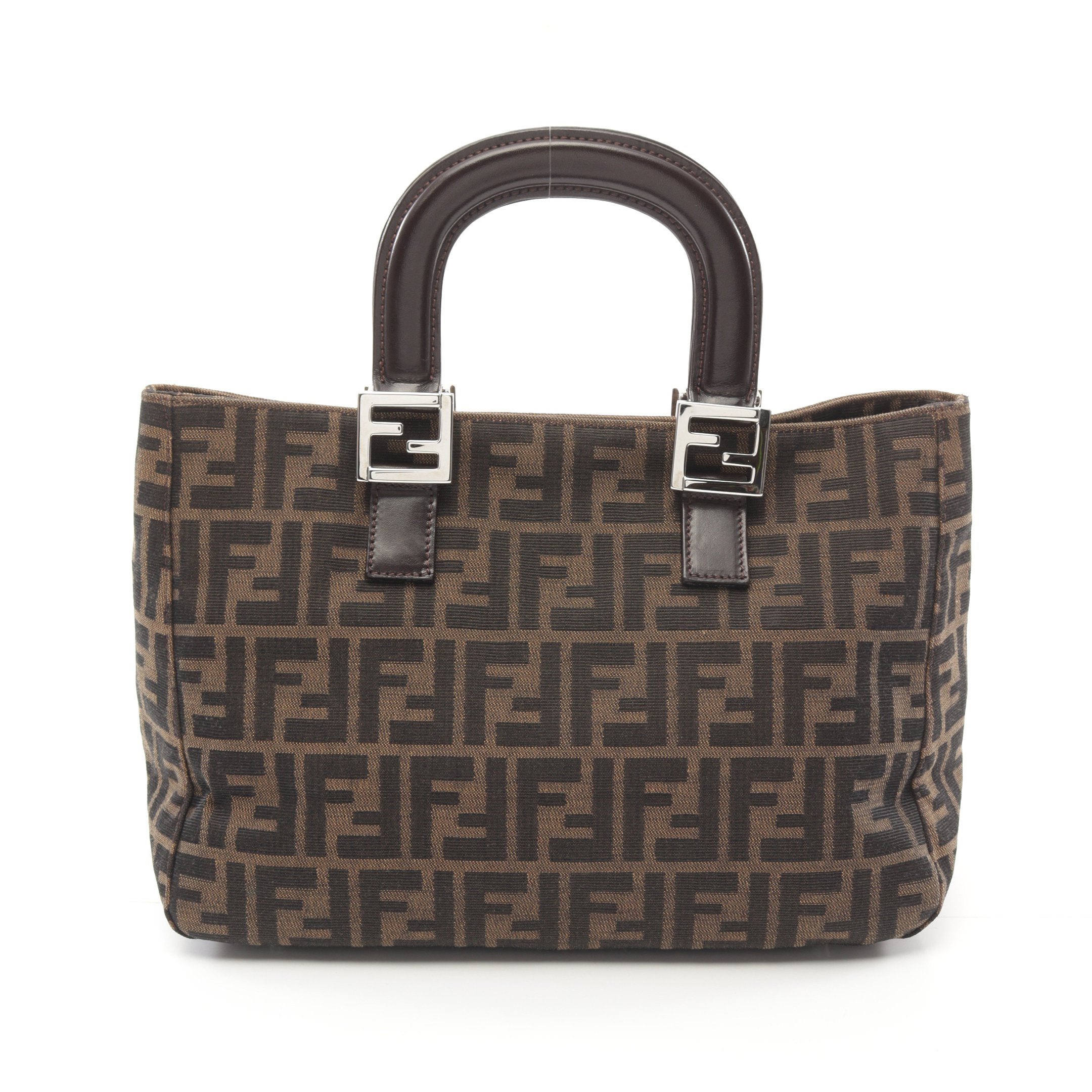 FENDI Zucca Handbag Tote bag Canvas Leather Brown Dark brown