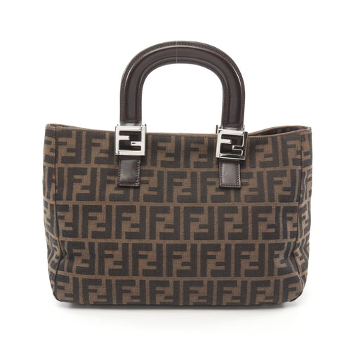 FENDI Zucca Handbag Tote bag Canvas Leather Brown Dark brown