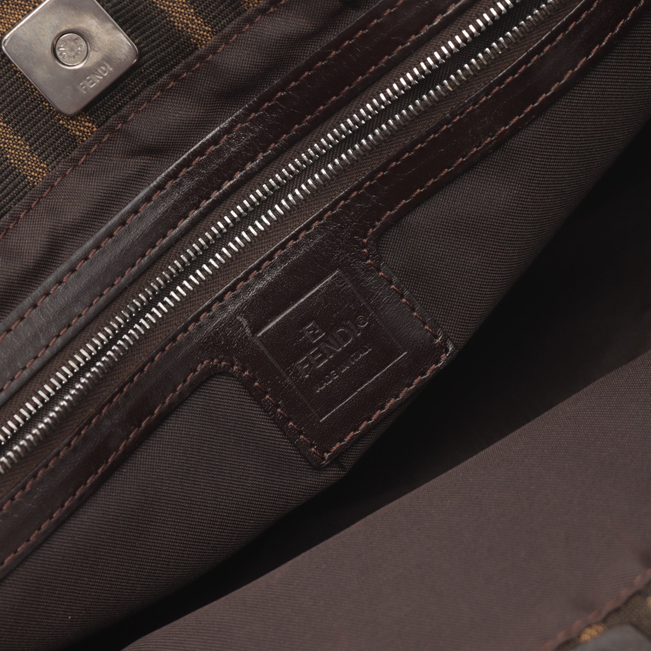 FENDI Zucca Handbag Tote bag Canvas Leather Brown Dark brown