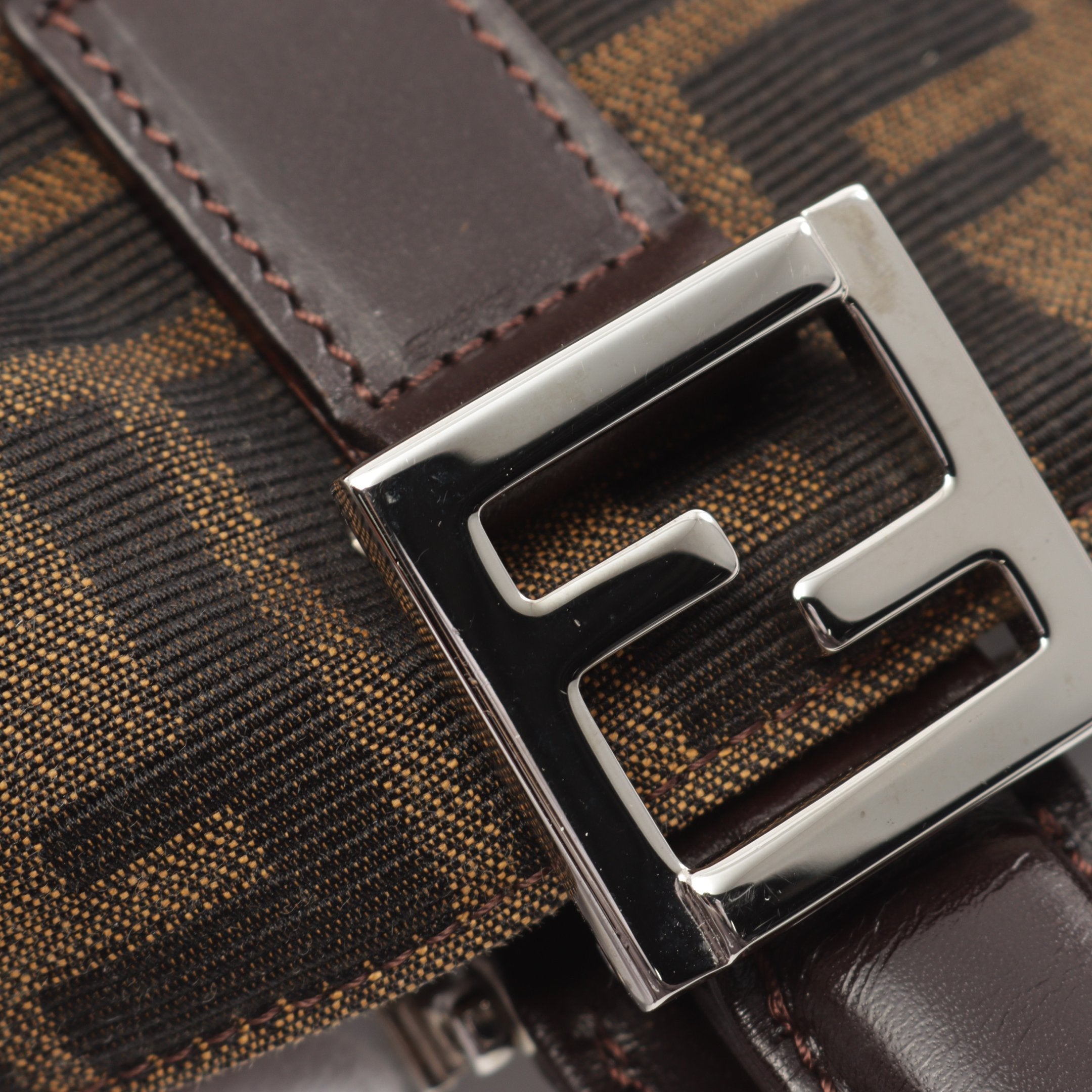 FENDI Zucca Handbag Tote bag Canvas Leather Brown Dark brown