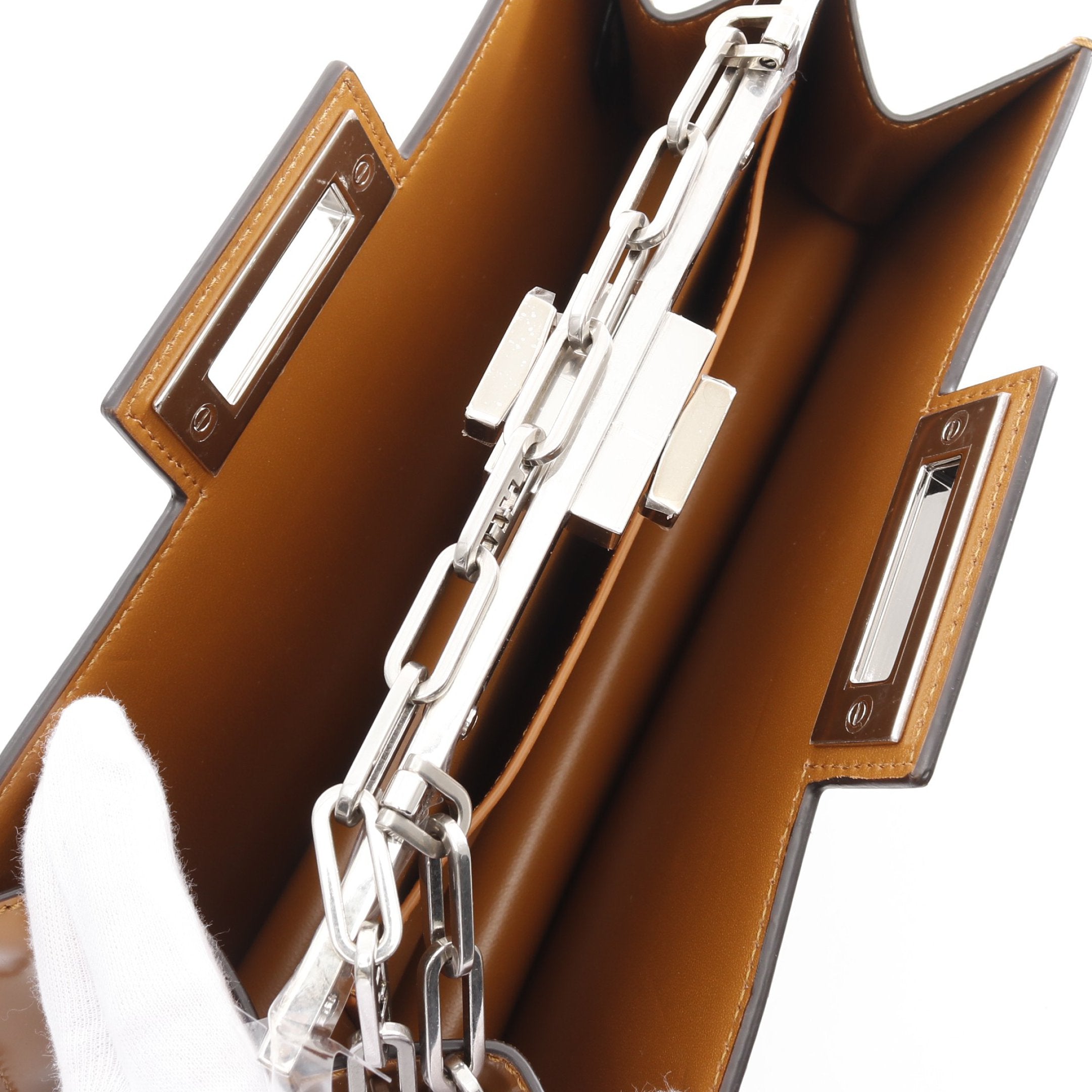 FENDI Peekaboo Cut Medium Chain shoulder bag Leather Brown