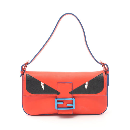 FENDI Monster Bucket Handbag Leather Orange red Black