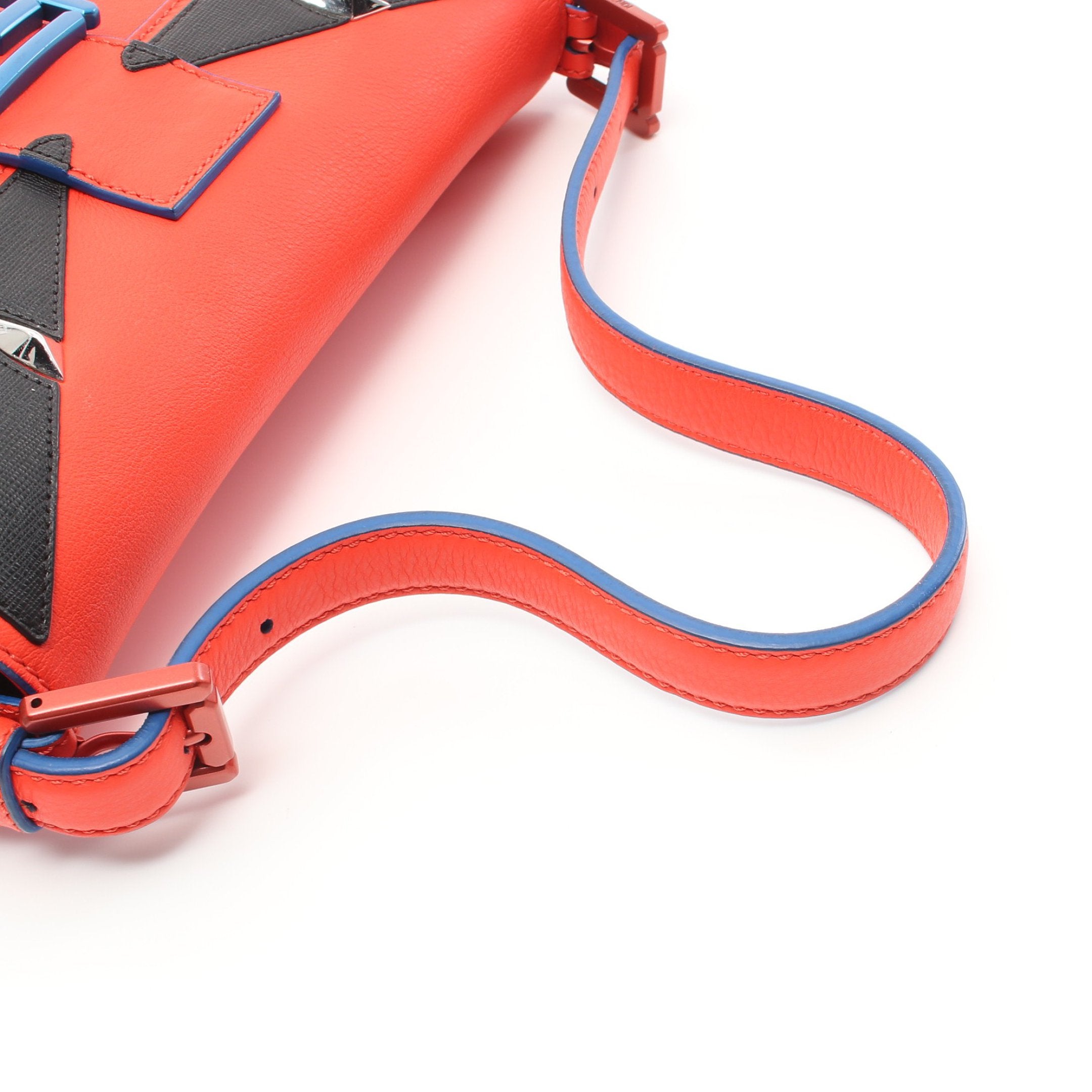 FENDI Monster Bucket Handbag Leather Orange red Black