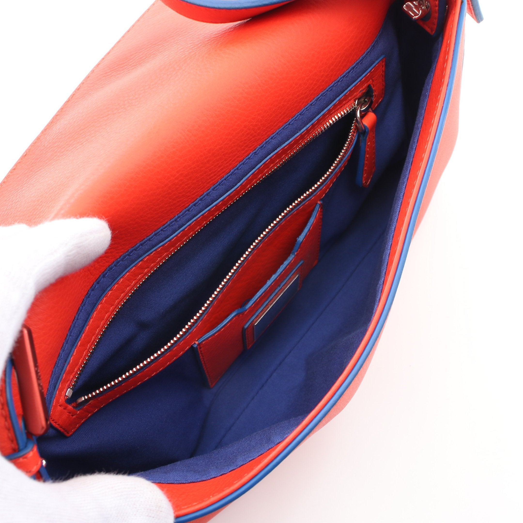 FENDI Monster Bucket Handbag Leather Orange red Black