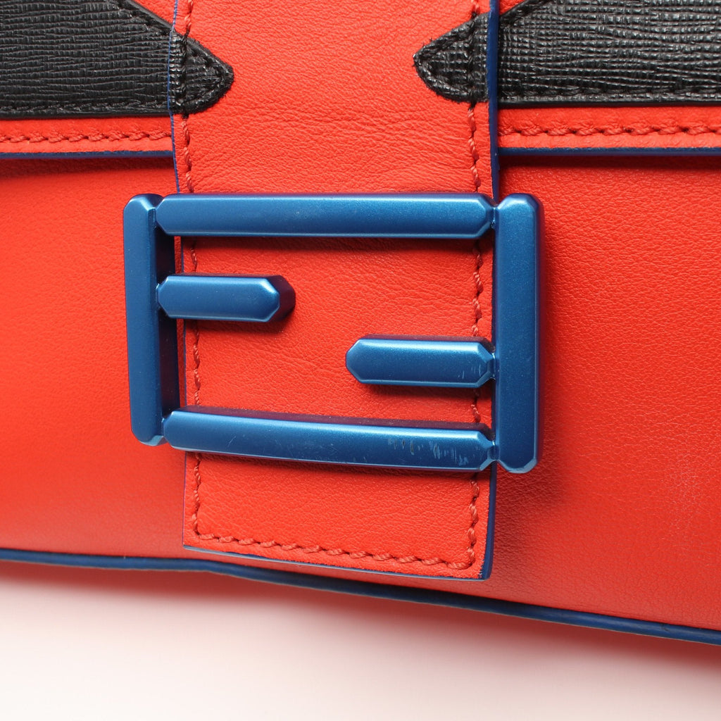 FENDI Monster Bucket Handbag Leather Orange red Black