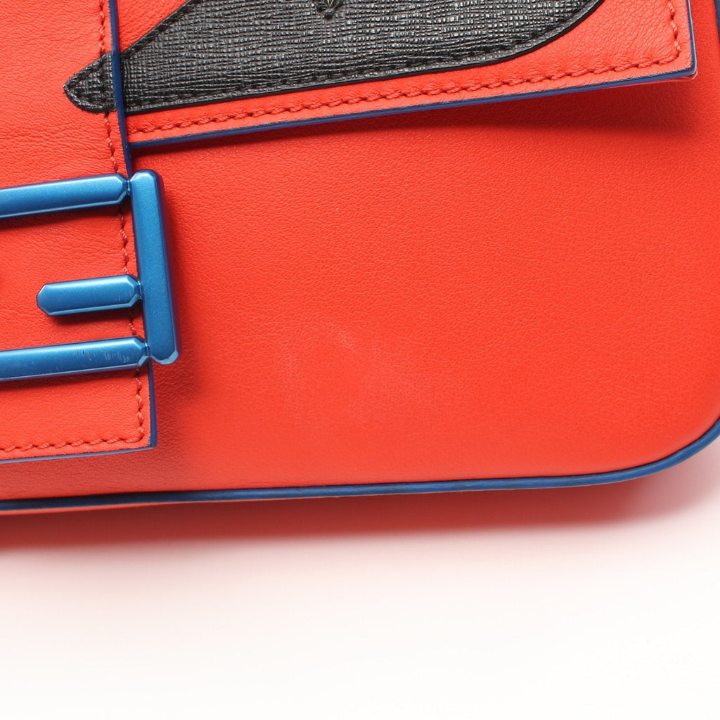 FENDI Monster Bucket Handbag Leather Orange red Black