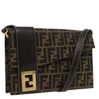 FENDI Zucca Canvas Shoulder Bag Brown Black gold95519