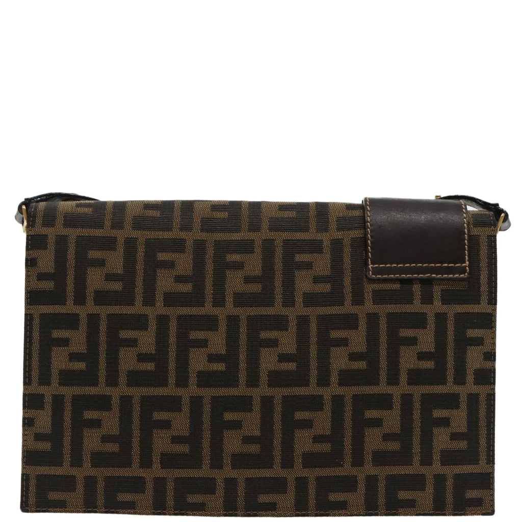 FENDI Zucca Canvas Shoulder Bag Brown Black gold95519