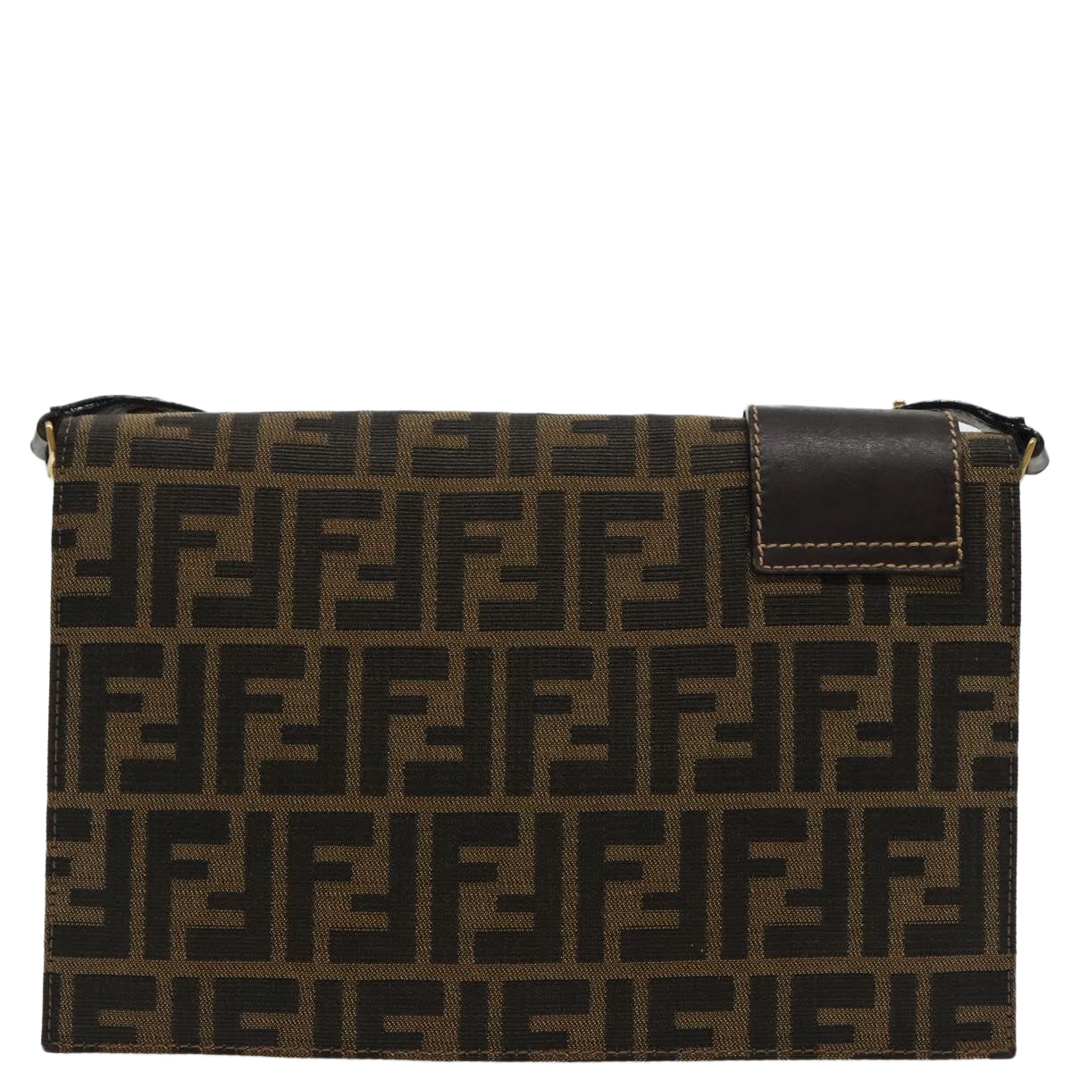 FENDI Zucca Canvas Shoulder Bag Brown Black gold95519