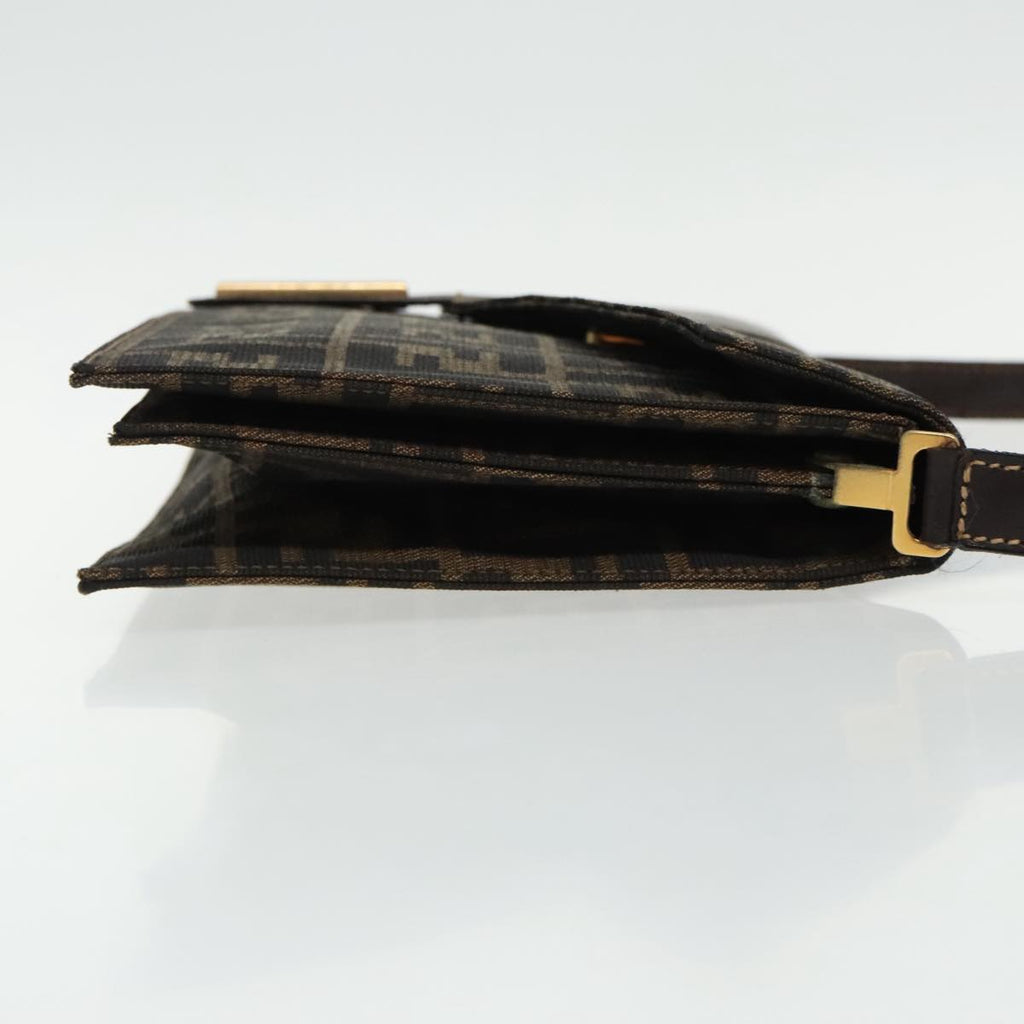 FENDI Zucca Canvas Shoulder Bag Brown Black gold95519