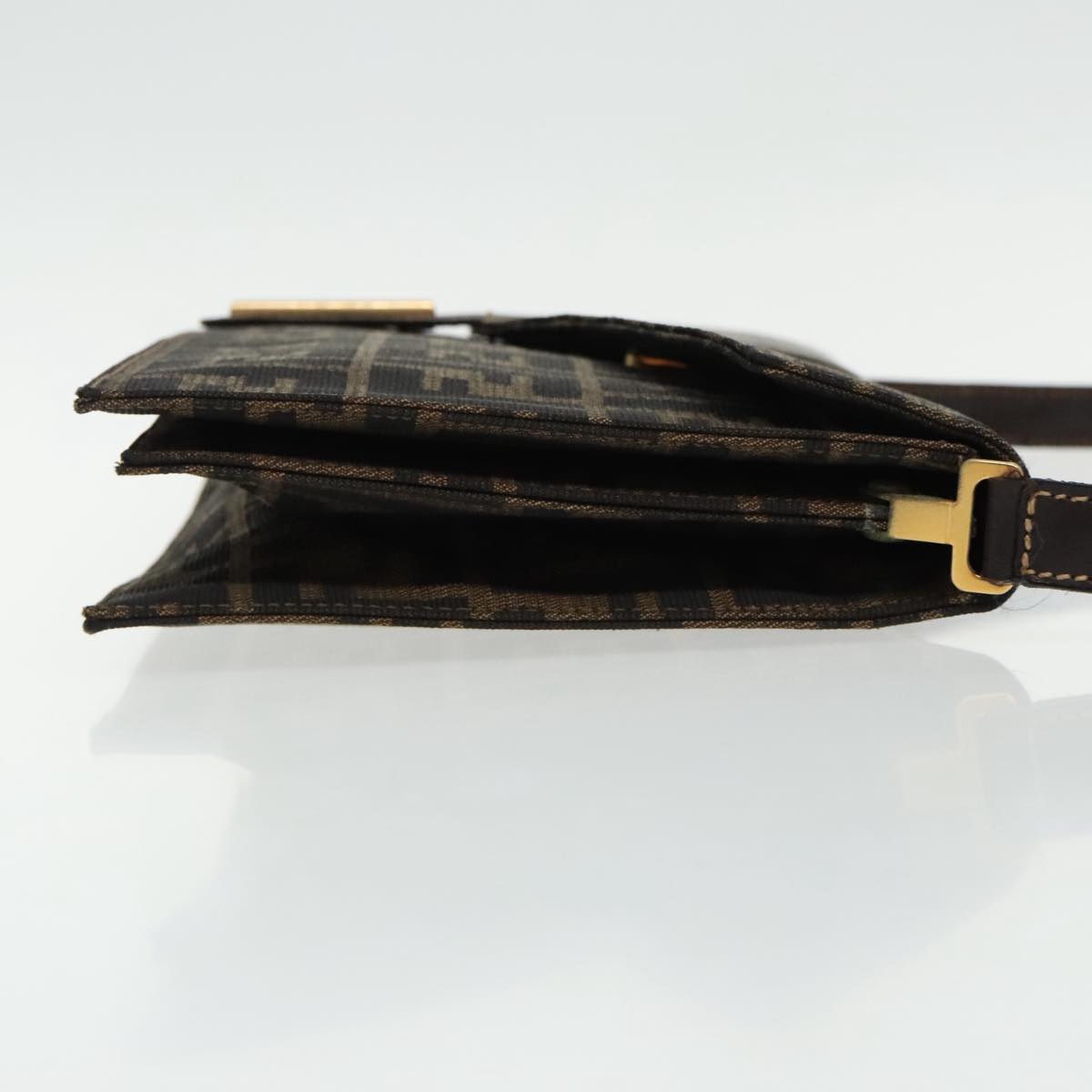 FENDI Zucca Canvas Shoulder Bag Brown Black gold95519