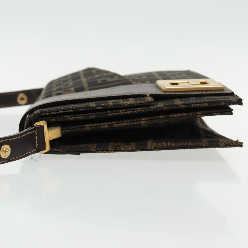 FENDI Zucca Canvas Shoulder Bag Brown Black gold95519