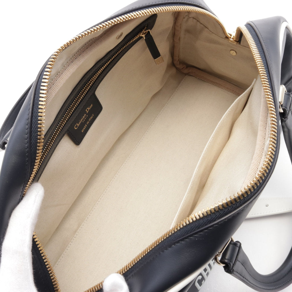 Dior VIBE Vibe Medium Bowling Bag Handbag Mini boston bag Leather Dark navy White 2WAY