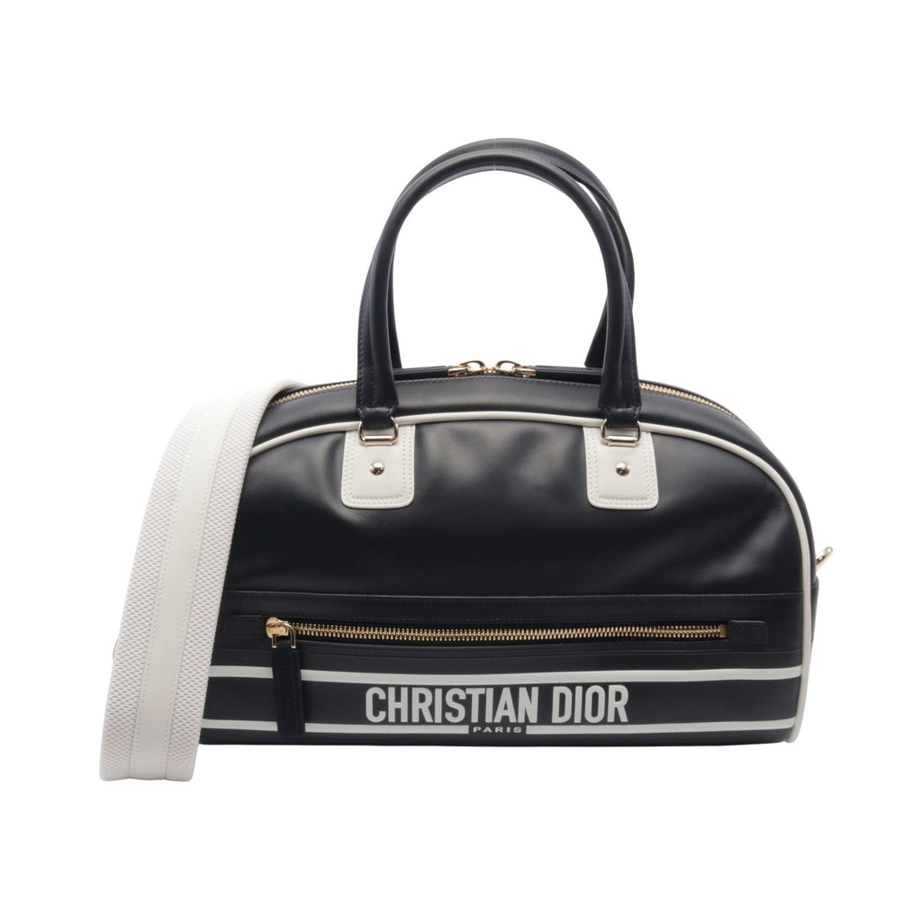 Dior VIBE Vibe Medium Bowling Bag Handbag Mini boston bag Leather Dark navy White 2WAY