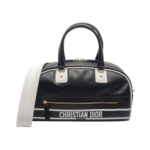 Dior VIBE Vibe Medium Bowling Bag Handbag Mini boston bag Leather Dark navy White 2WAY