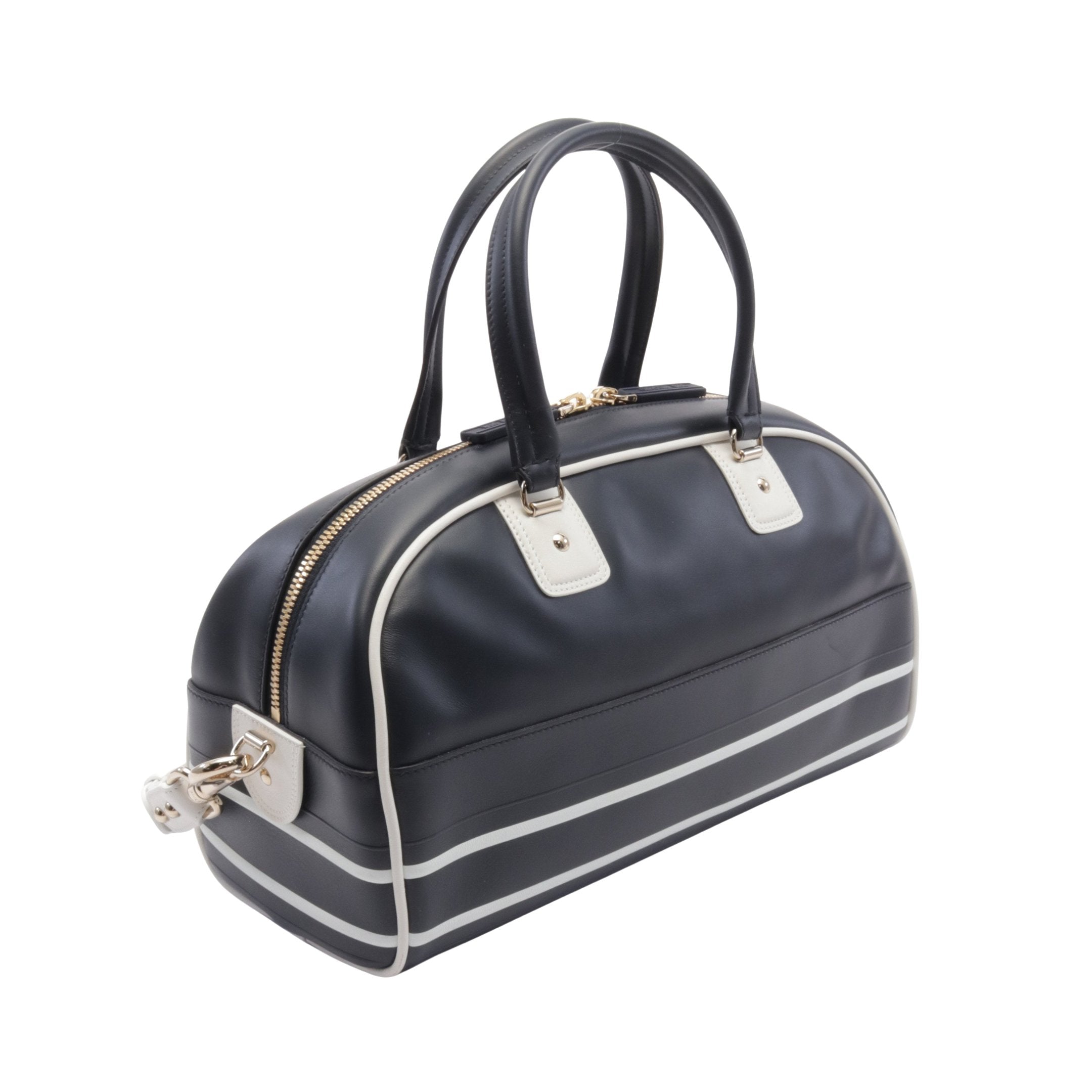 Dior VIBE Vibe Medium Bowling Bag Handbag Mini boston bag Leather Dark navy White 2WAY