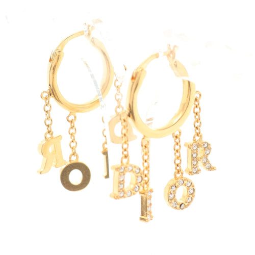 Dior Earrings GP Rhinestone Gold Clear Logo