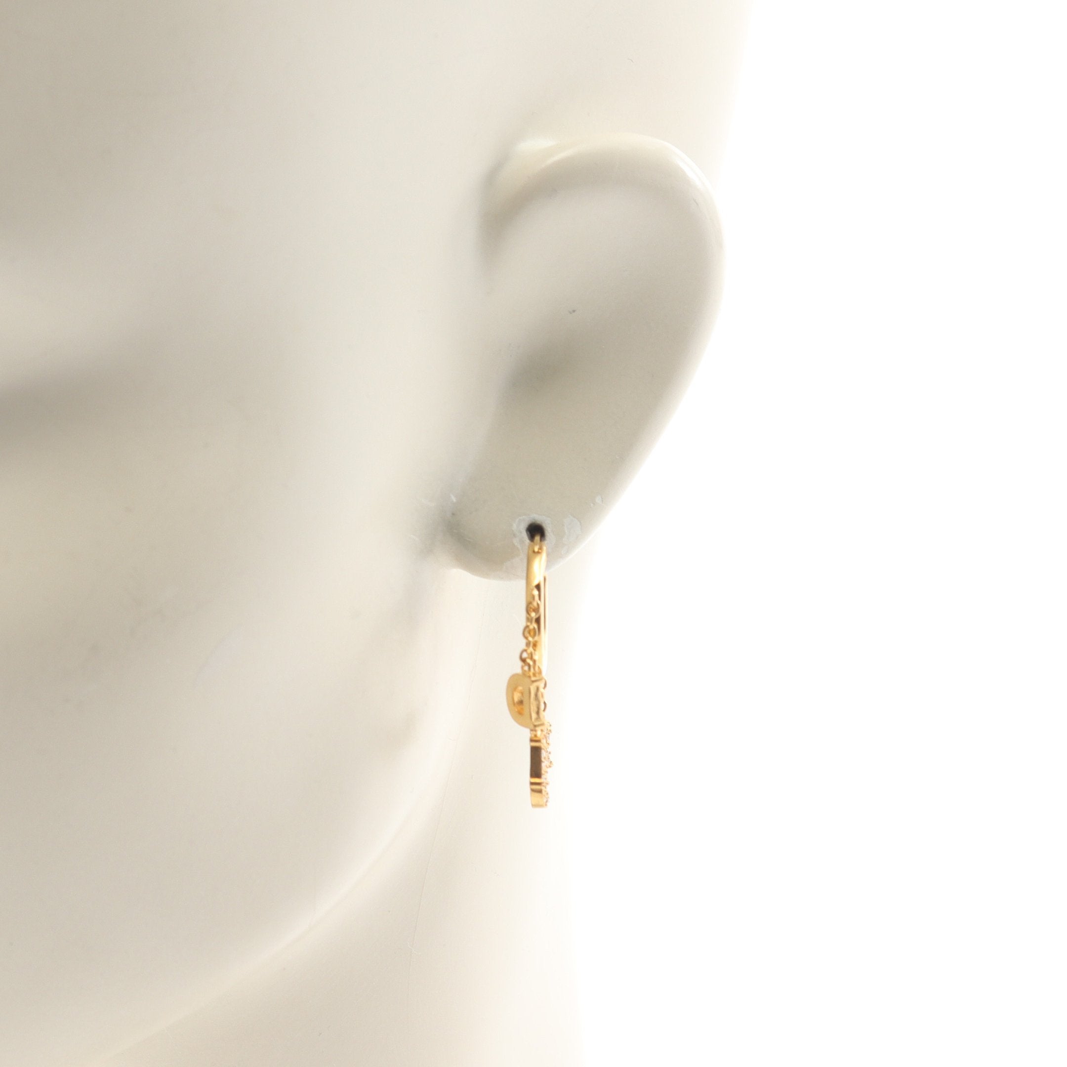 Dior Earrings GP Rhinestone Gold Clear Logo