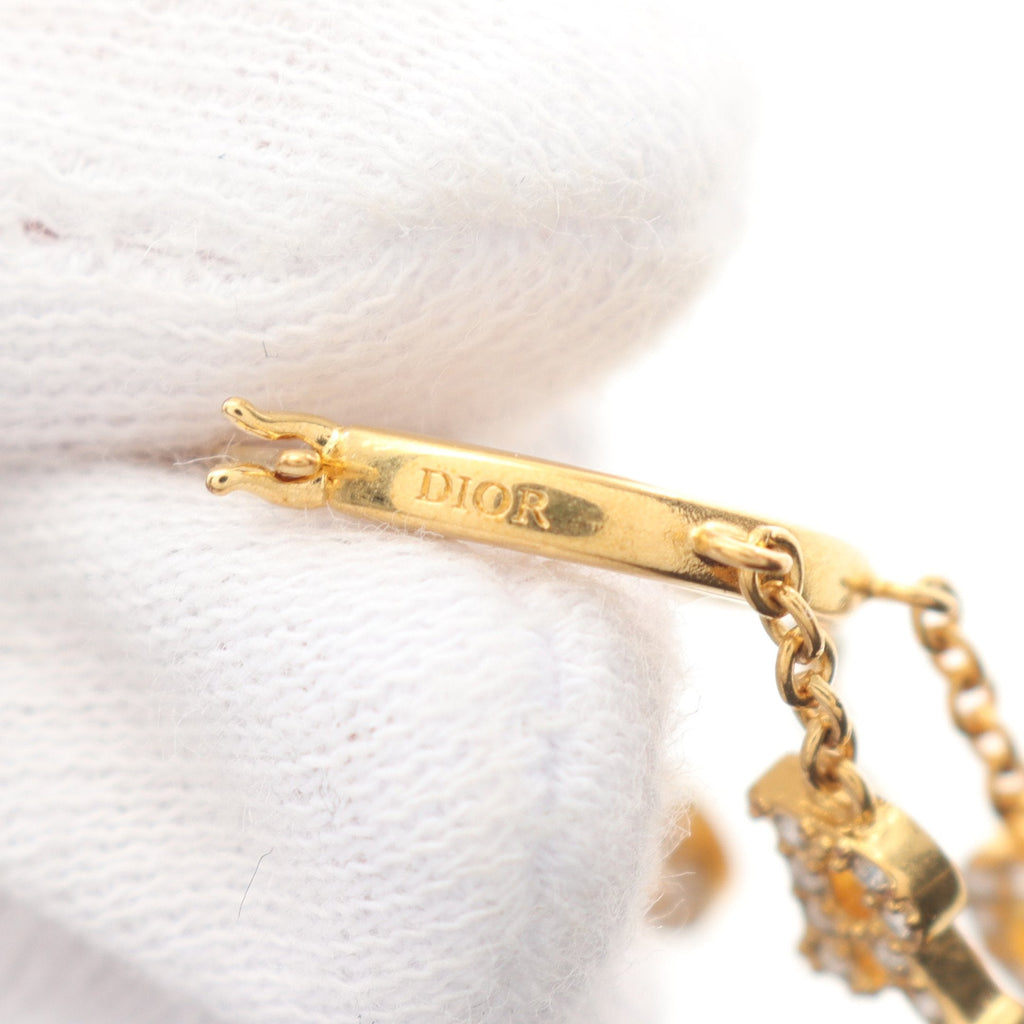 Dior Earrings GP Rhinestone Gold Clear Logo