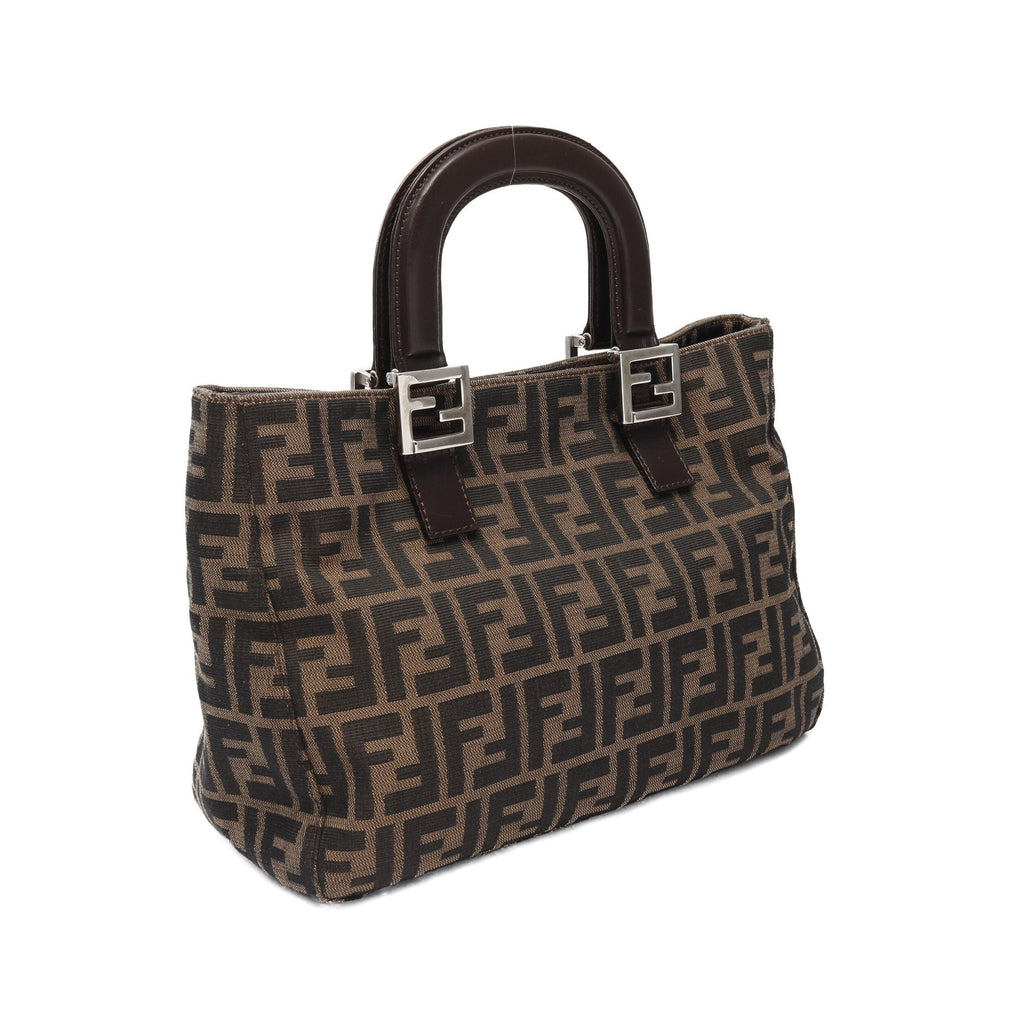 FENDI Zucca Handbag Tote bag Canvas Brown Dark brown