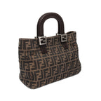 FENDI Zucca Handbag Tote bag Canvas Brown Dark brown