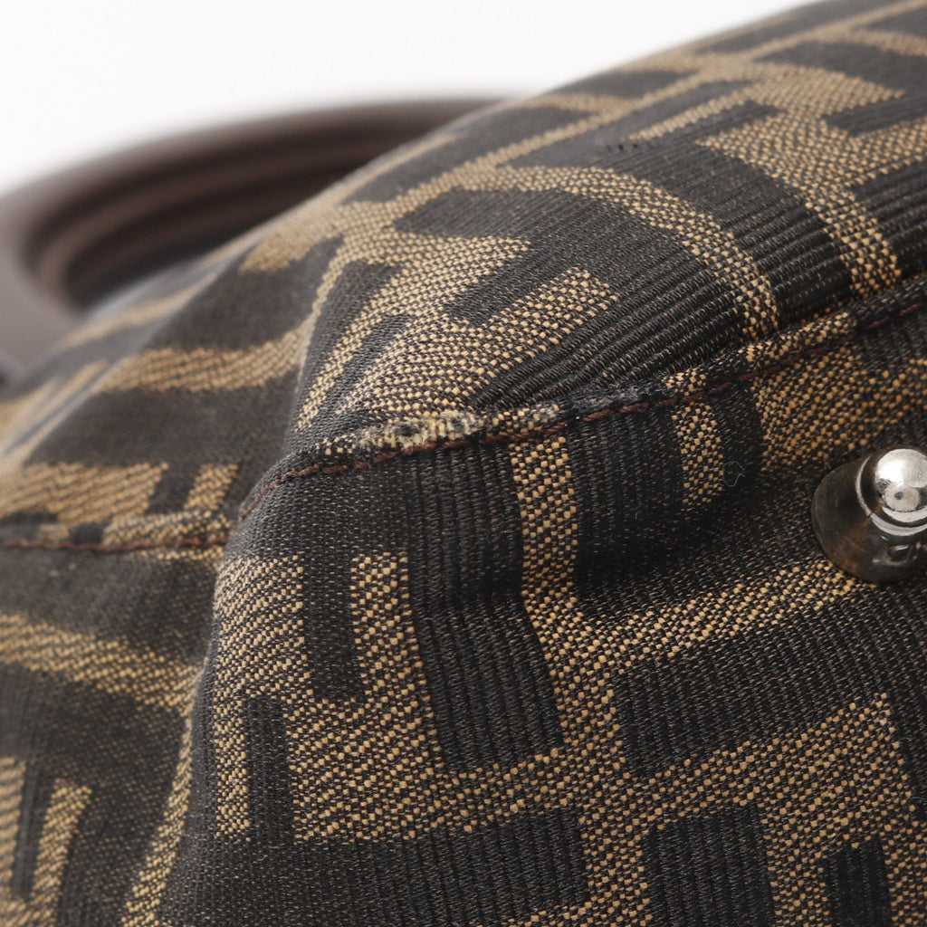 FENDI Zucca Handbag Tote bag Canvas Brown Dark brown